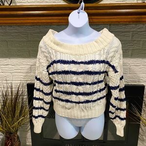 Anthropologie off the shoulder/boat neck Fall striped crochet/knitted sweater